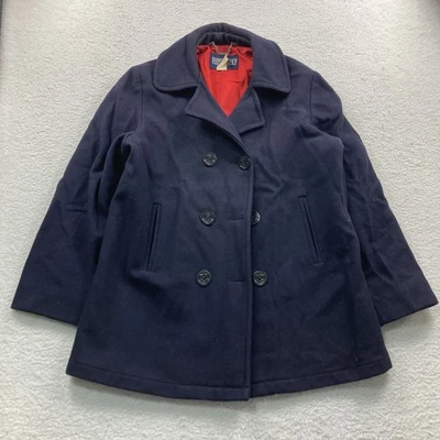 Abrigo de lana Land's End vintage para mujer 12 botones de anclaje azul marino hecho en EE. UU. Foto 1 de 4