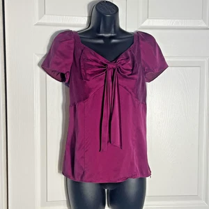 Lafayette 148 New York Silk Shirt Women 0 Pink Short Sleeve Bow Babydoll Blouse - Picture 1 of 11