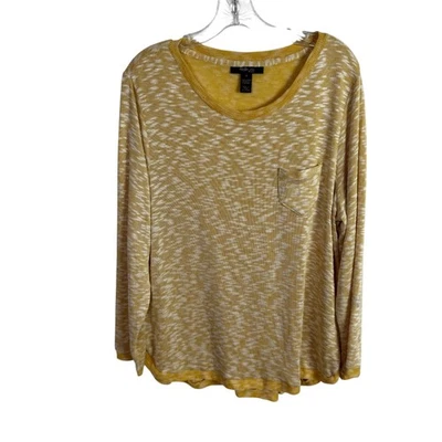 Suéter feminino Style & Co tamanho 1X amarelo/branco mangas compridas NOVO - Imagem 1 de 4