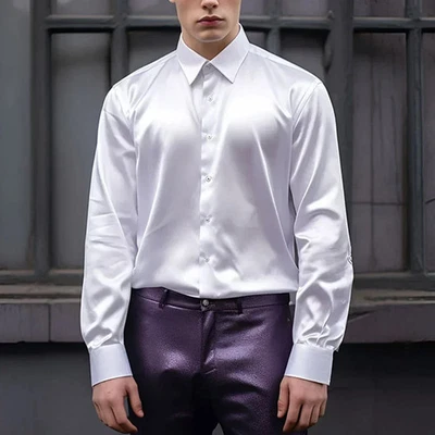 Elegant Satin Silk Men's Dress Shirt Slim Fit Long Sleeve Cocktail Party Luxury - Image 1 of 4