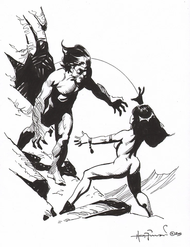 ¡SOLO HECHICERA Y AMENAZA DE MONTAÑA! Dibujo a tinta de arte original de Mike Hoffman Foto 1 de 1