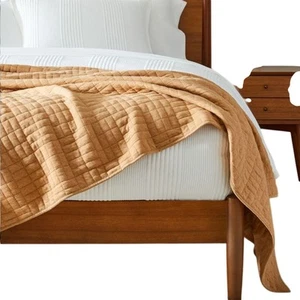 West Elm Cotton Cloud Jersey Blanket in Golden Oak, Size Full/Queen - Picture 1 of 1