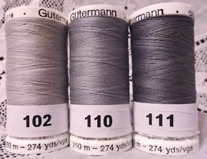 3 NEW Gray colors GUTERMANN 100% polyester Sew-all thread 274 yards each Spool - Picture 1 of 1