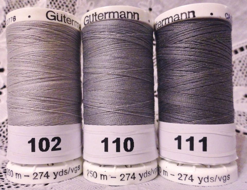 3 NEW Gray colors GUTERMANN 100% polyester Sew-all thread 274 yards each Spool  - Image 1 of 1