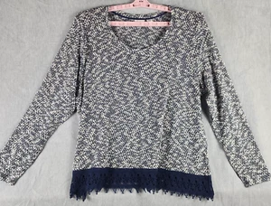 Cato Woman Sweater 18/20W Navy Blue White Pullover Lace Hemline Stretch Relax - Picture 1 of 17