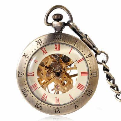 Antique Style Men Women Pocket Watch Mechanical Copper Hand Winding Open Face - Image 1 of 4
