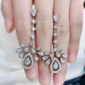 3Ct Pear Lab Created Diamond Women's Chandelier Earrings 14k White Gold Plated - Picture 1 of 3
