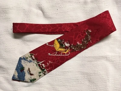 Corbata “Santa In Sleigh Over Town” Hanover Street Tie Works Ltd 100 % seda usada Foto 1 de 4