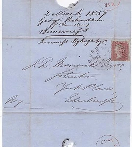 1857 MAR 2 INVERNESS EXPERIMENTAL DUPLEX TYPE II ON 1d STAR WRAPPER TO EDINBURGH - Picture 1 of 2