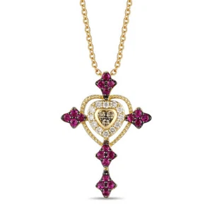 LeVian 14K Yellow Gold White H-I SI2 Ruby Diamond 0.46 cts Pendant Necklace - Picture 1 of 4