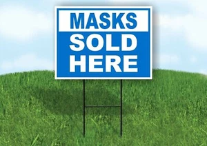 MASKS SOLD HERE BLUE Yard Sign with Stand LAWN SIGN - Picture 1 of 5
