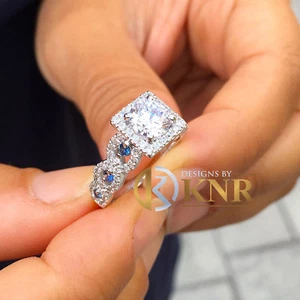14K SOLID WHITE GOLD ROUND CUT MOISSANITE RING NATURAL DIAMOND HALO PRONG 2.00CT - Picture 1 of 10