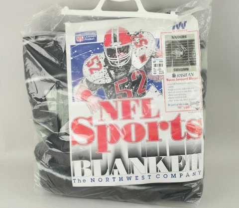 NOS VTG 80s 90s Northwest Official NFL Oakland Raiders Field Throw Blanket 50x60 Cover