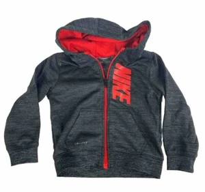 Nike Dri Fit Jacket Hooded Fleece Toddler Boy Size 24 Months Full Zip Grey Red - Picture 1 of 6