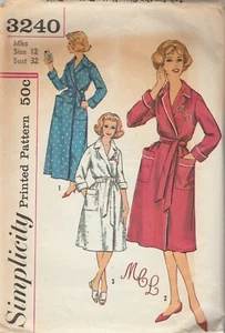 Vintage Sewing Pattern Simplicity 3240 Misses Robe Long or Knee Length 32" Bust - Picture 1 of 2