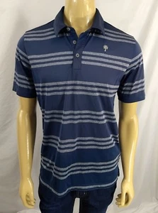 ADIDAS GOLF POLO SHIRT SS Mens M Puremotion Athletic Dark Blue Silver Striped - Picture 1 of 7