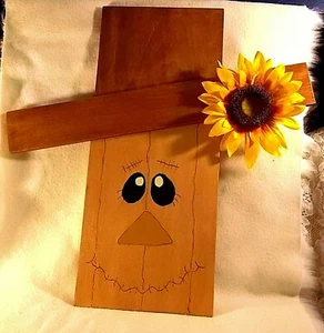 Wooden SCARECROW Wall Hanging FALL SIGN 18" Tall Handmade Fall Porch Decor - Picture 1 of 4