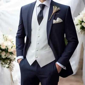 Men’s  3-Piece Navy Blue Suit | Luxury Formal Wear for Wedding & Groomsmen - Picture 1 of 4