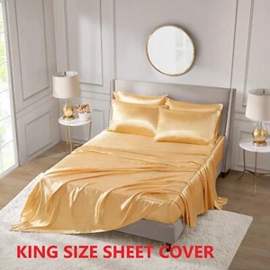 Madison Park essentials Satin Gold 6 PC Blush Luxury KING Sheet Bed Cover Set - Picture 1 of 5