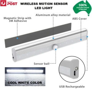 Rechargeable Motion Sensor 10 LED PIR Light Cordless Night Light Closet Stair - Picture 1 of 8