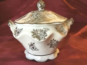 25th Silver Wedding Anniversary Covered Dish White Silver Trim Bells T200 Japan  - Picture 1 of 9