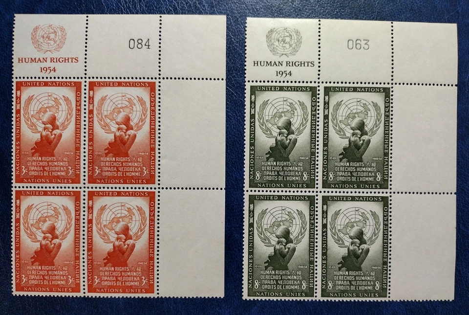 United Nations NY 1954  SC 29-30  Inscription / Plate Block of 4 W/ Control# MNH - Image 1 of 1