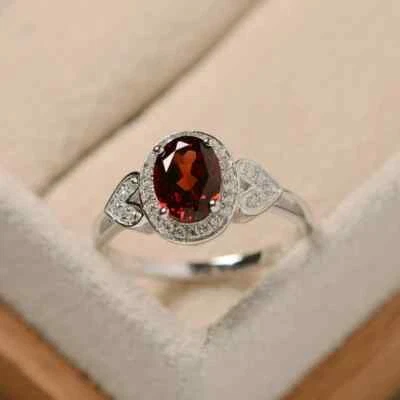 3.30 Ct oval Cut Natural Diamond & Ruby Wedding Ring Solid 14K White Gold Sz ALL - Image 1 of 4