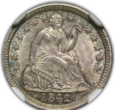 1842 SEATED LIBERTY HALF DIME NGC MS 62 ORIGINAL, FULLY STRUCK, LUSTROUS AND - Image 1 of 4