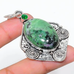 Ruby Zosite, Peridot 925 Sterling Silver Jewelry Pendant 2.60" w905 - Picture 1 of 4