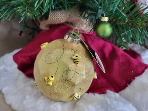Honey Bee Yellow Glittery 4" Ball Glass Christmas Ornament by Robert Stanley - Picture 1 of 2