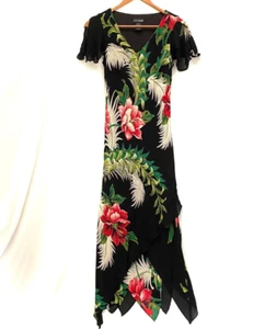 Vintage Eva Blue Beaded Floral Maxi Dress Sz 6 Tropical Fairy Handkerchief Hem - Picture 1 of 14