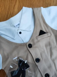 Anzug Smoking für Baby Junge Größe 80 Baumwolle beige weiß mit Fliege - Bild 1 von 5
