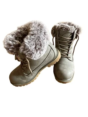 Lugz Women’s Boots Lace Up Sz 7 37.5 Gray Faux Fur Trim - Image 1 of 4