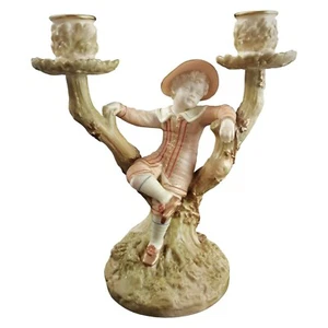 Ancien bougeoir figuratif Royal Worcester, garçon, James Hadley, 1895 - Photo 1/17