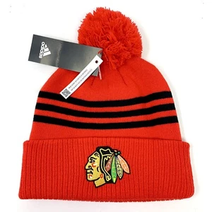 Adidas Chicago Blackhawks Hockey Pom Winter Hat Beanie Red - Picture 1 of 7