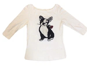 White House Black Market French Bulldog Sweater 3/4 Sleeve White Rose Pug - Picture 1 of 5