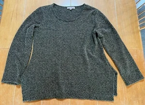 Carol Rose Sweater, very soft, side slits, Petite Large, Black/Olive/White - Picture 1 of 12