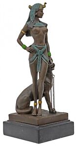 Scultura Cleopatra pantera in bronzo anticato figura statue 26cm