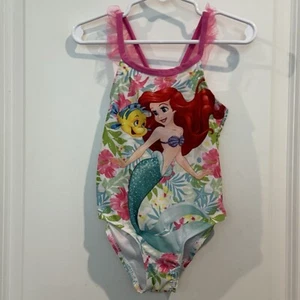 Costume da bagno Disney Sirenetta Ariel pezzo unico, rosa con volant, bambina 2T - Foto 1 di 24