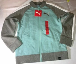 Puma Youth Full Zip Track Jacket Sweater, Medium (7/8) Aqua/Gray/White NWOT - Picture 1 of 1