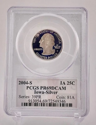 2004-S $0.25 Cent Piece Coin - Iowa Silver PCGS Graded PR69DCAM - Image 1 of 2