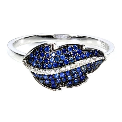 925 Sterling Silver Ring Blue Sapphire Round Diamond Cut Topaz Gemstone Size 7 - Image 1 of 4