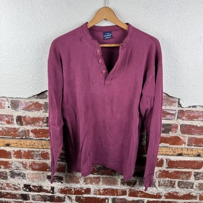 Camisa Henley Térmica Doble Plegable De Colección Para Hombres Extra Grande Borgoña Tejido Waffle EE. UU. Foto 1 de 4