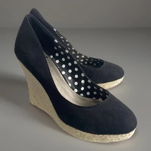 Fergalicious Espadrille Heel Black Suede wedges 3 “ Heel Dress Up Travel Sz 9? - Picture 1 of 9