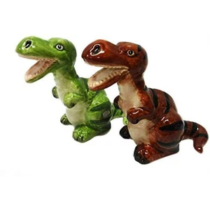 Grüne und braune Dinosaurier Salz und Pfefferstreuer Set Versand - Bild 1 von 2