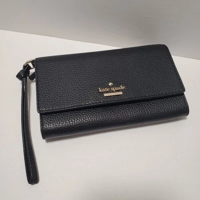 Kate Spade New York Black Leather Flap Wallet Zip 7" X 4" GUC - Image 1 of 4