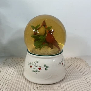 Pfaltzgraff Winterberry Musical Snow Globe ~ RED CARDINAL BIRDS~  - Picture 1 of 16