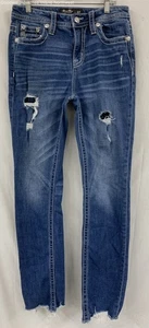 Women's Miss Me Blue Distressed Embellished Heaven Slim Straight Jeans Size 27 - Picture 1 of 12