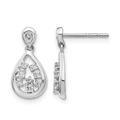 14k White Gold 1/6 Ct Round Cut Lab Grown Diamond Teardrop Dangle Stud Earrings - Image 1 of 4
