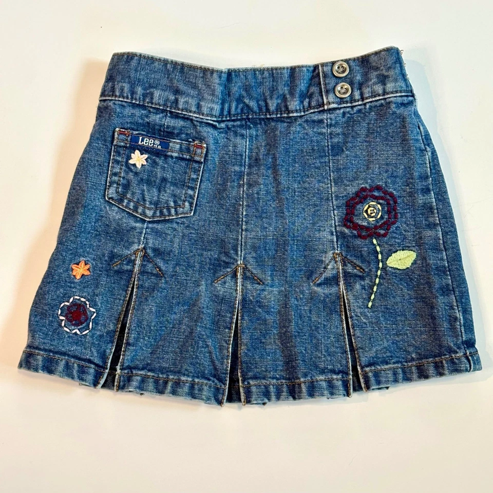 Falda vaquera Lee para niñas pequeñas bordada floral plisada cintura elástica 18 MO Foto 1 de 4